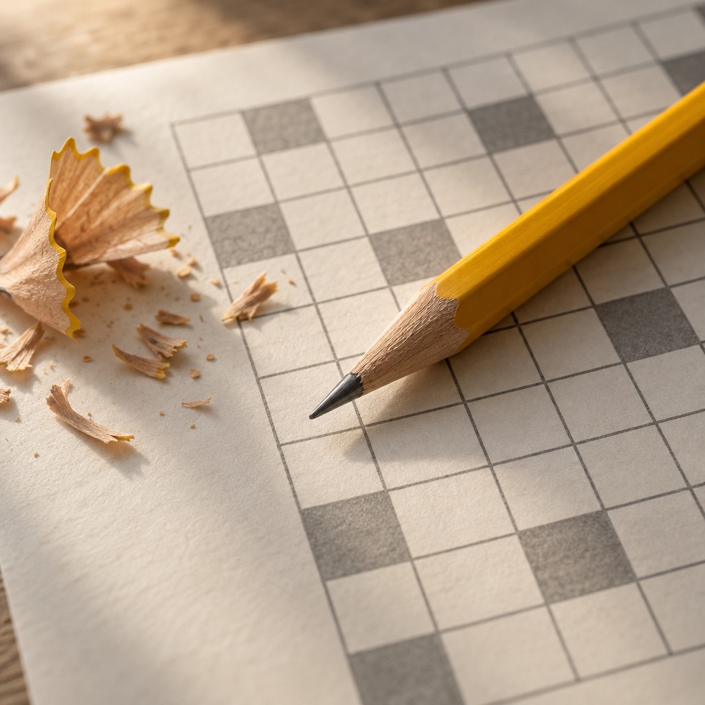 A sharpened pencil resting on a blank grid of squares