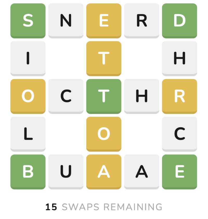 A second daily grid with different letters and the same swap counter
